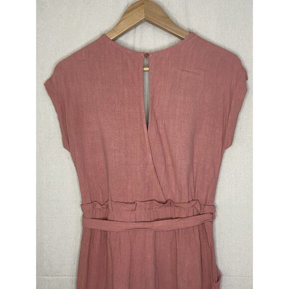 Monteau Linen Rayon Jumpsuit Women Medium Orange Cropped Minimalist Boho Beachy - Picture 7 of 8